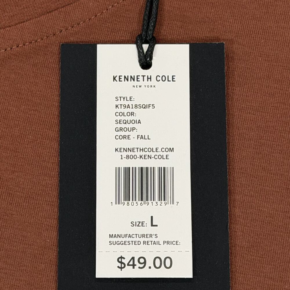 Kenneth Cole Mens V-Neck T-Shirt Large L Brown Sequoia Short Sleeve Stretch NWT - Picture 5 of 10